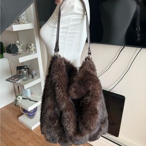 Faux Fur Shoulder Bag - Brown